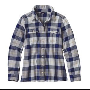 Patagonia Fjord Flannel Shirt 100% Organic Cotton Size 8 Blue/Grey/White/Yellow